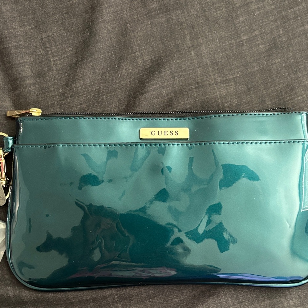 GUESS Shiny Teal Wristlet